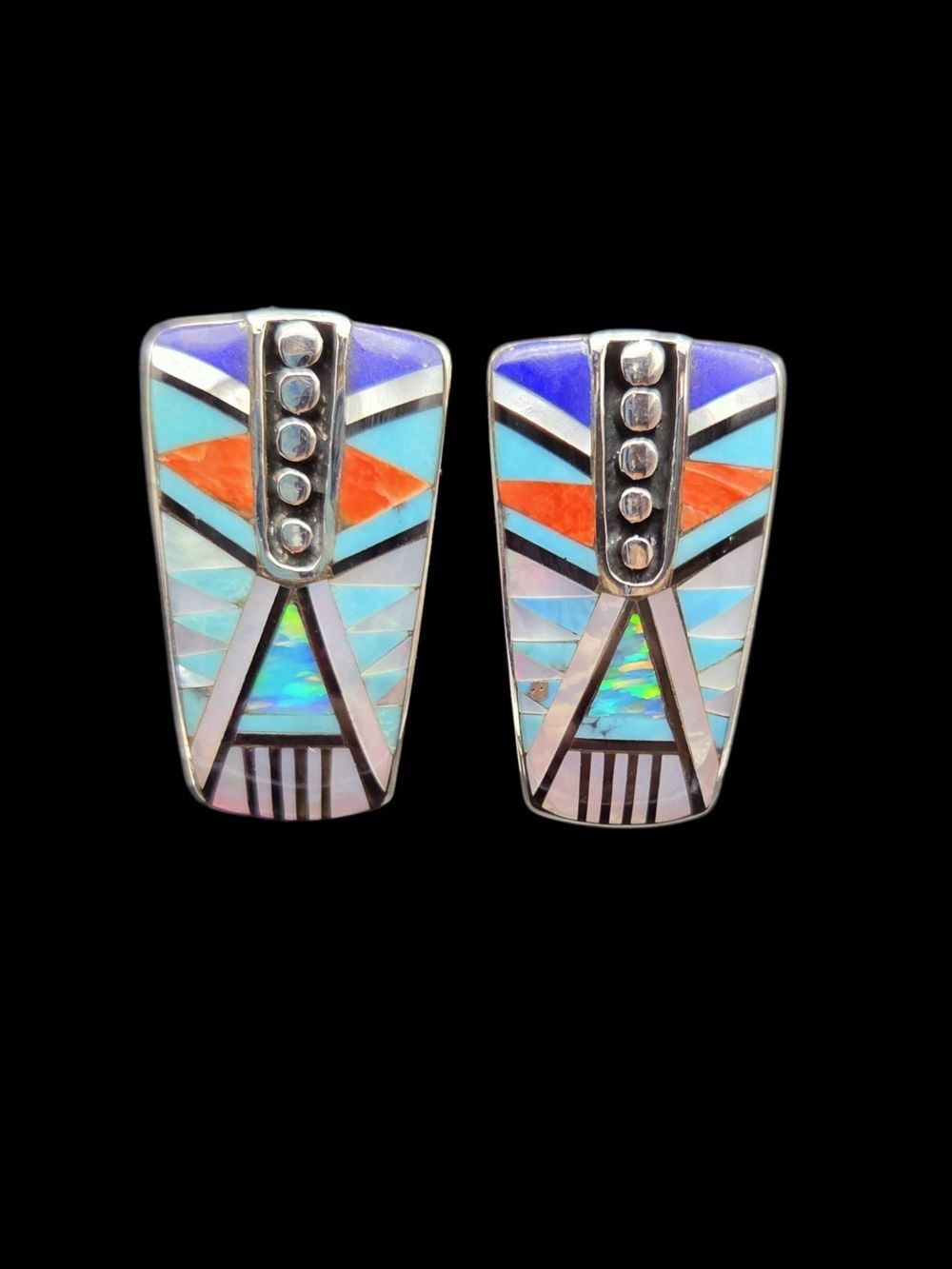 Genuine Indian Handcrafted Sterling Silver Inlay Earrings – Turquoise & Coral